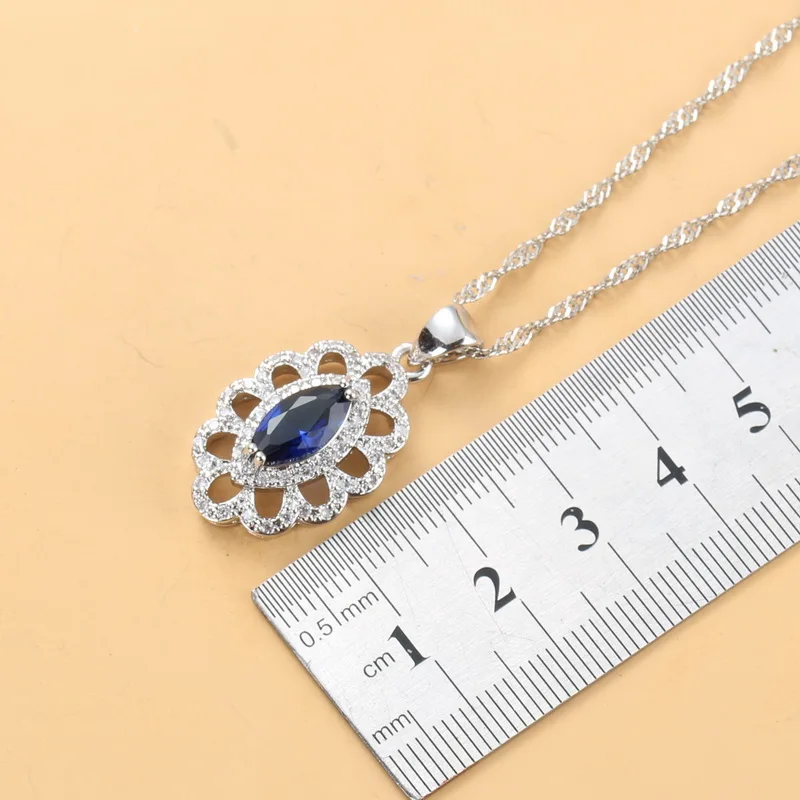 Perfect Bridal Costume Jewelry Sets With Natural Stone CZ Blue Dangle Earrings Necklace And Ring Wedding Party | Украшения и