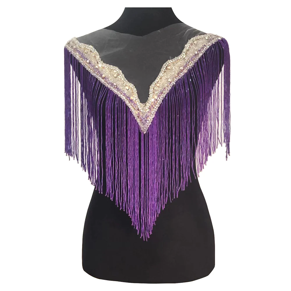 Бисер ручной работы нашивки с бахромой стразы аппликация сетка элегантные