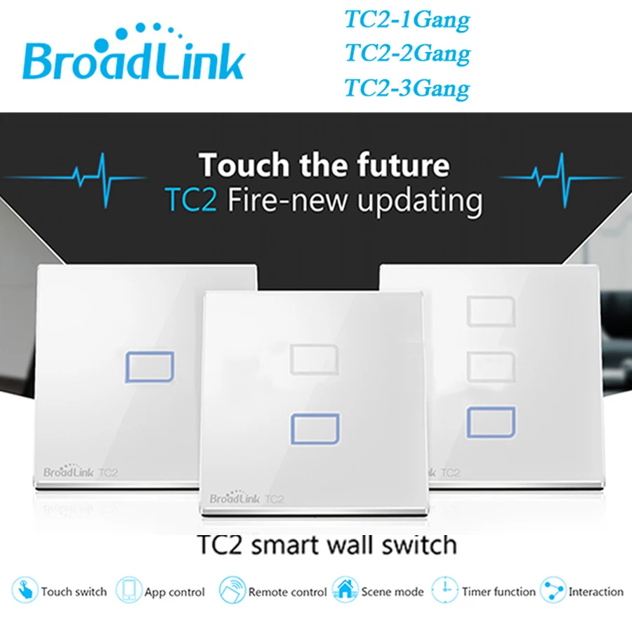Broadlink TC2 1Gang/2Gang/3Gang Великобритания/ЕС/США сенсорный RF433 переключатель
