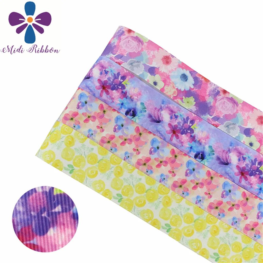 

16mm-75mm Watercolor Flower Series Printed Grosgrain/Elastic Ribbon Little Yellow Rose DIY Hair Bowknots 50yards/roll