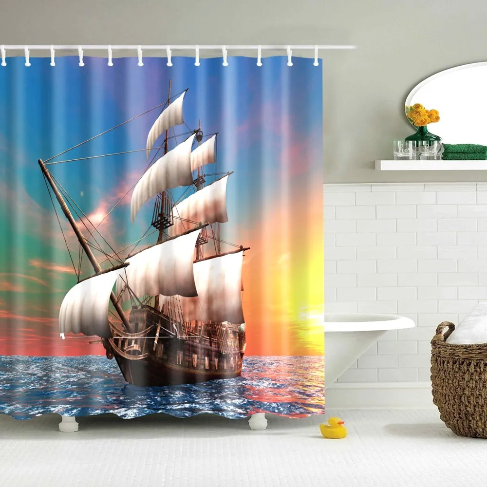 Dafield морской душ Шторы парус старая лодка эскиз штурвал якорь и компас Ванная