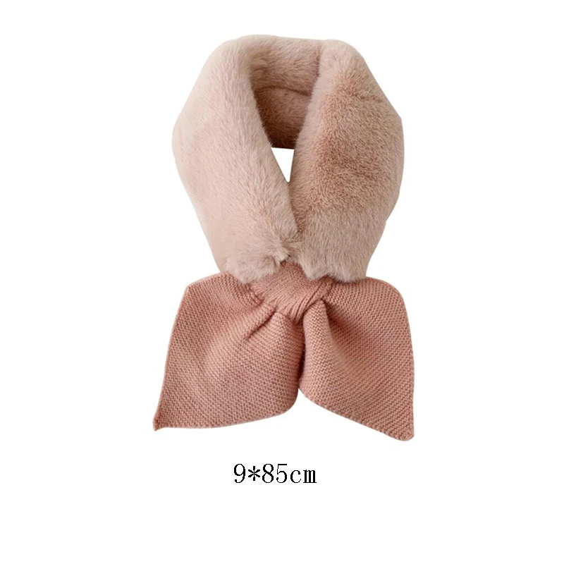 

Warm Faux Fur Plush Scarf Ring Style Collar Neck Peach Heart Cross Scarves Knitting Bow Scarf Solid Color Long Skinny Scarves