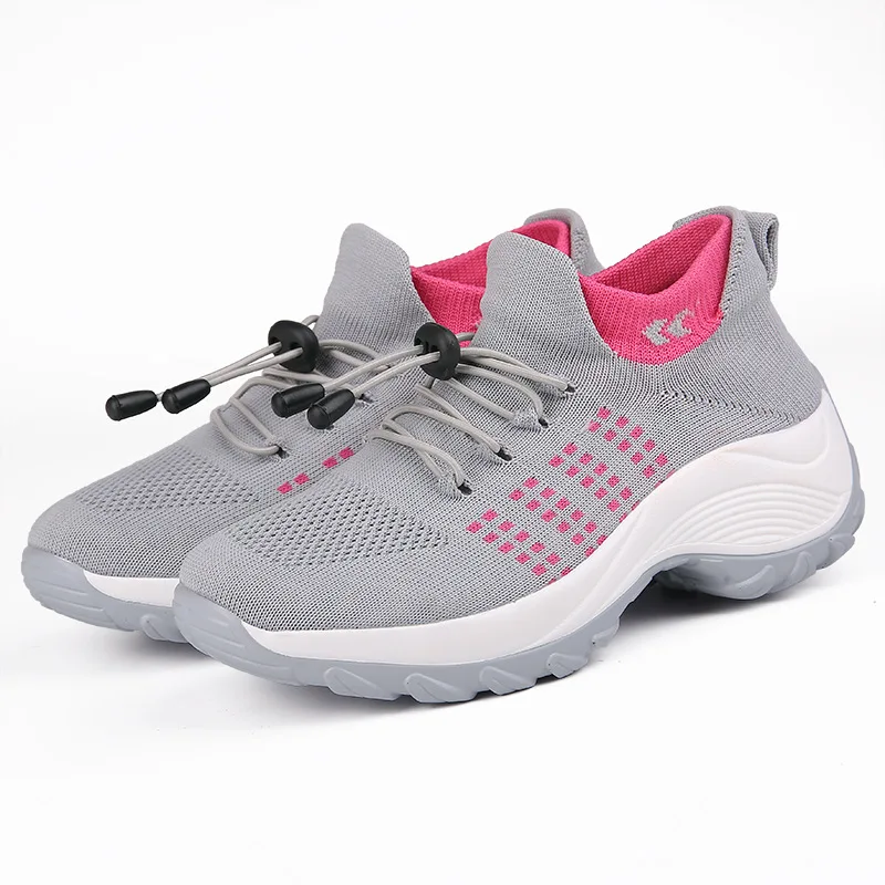 

Fashion mesh breathable platform shoes woman 2021 lace-up knit sock shoes patchwork wedge sneakers women platform shoes