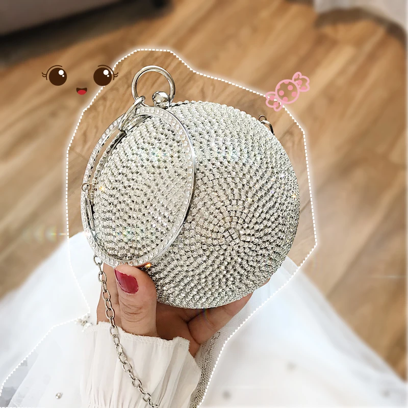 

Модные вечерние клатчи для женщин, серебристые вечерние круглые шариковые сумки со стразами 2021, дамская сумочка, сумка через плечо