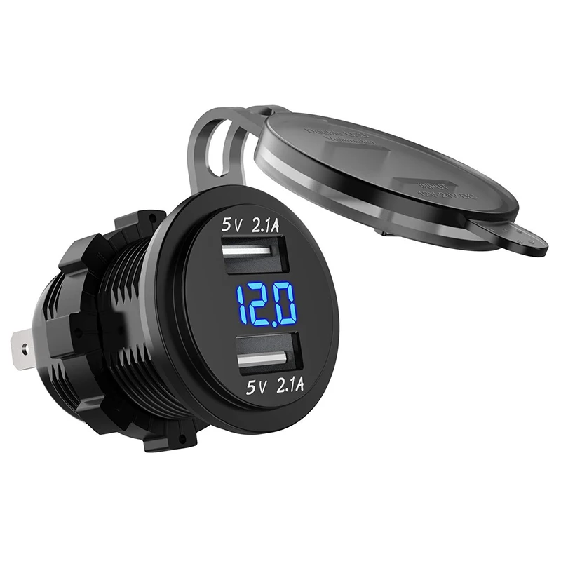 Синий DC 12 V/24 V Dual USB Автомобильное зарядное устройство Мощность Зарядное устройство 5V 2.1A 2.1A адаптер гнездо для автомобильного прикуривателя с кулисный переключатель с цифровой вольтметр - Цвет: Синий