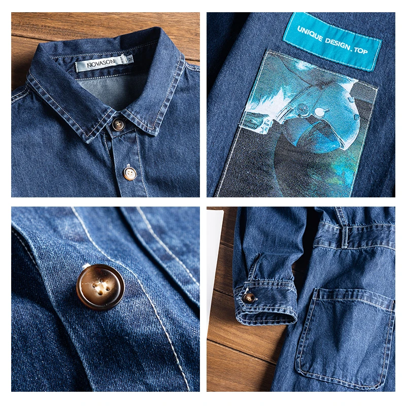 Men's Denim Jumpsuit Long Sleeve Lapel Patch Black Blue Overalls Hip Hop Workwear Leisure Jeans Cargo Pants Freight Trousers