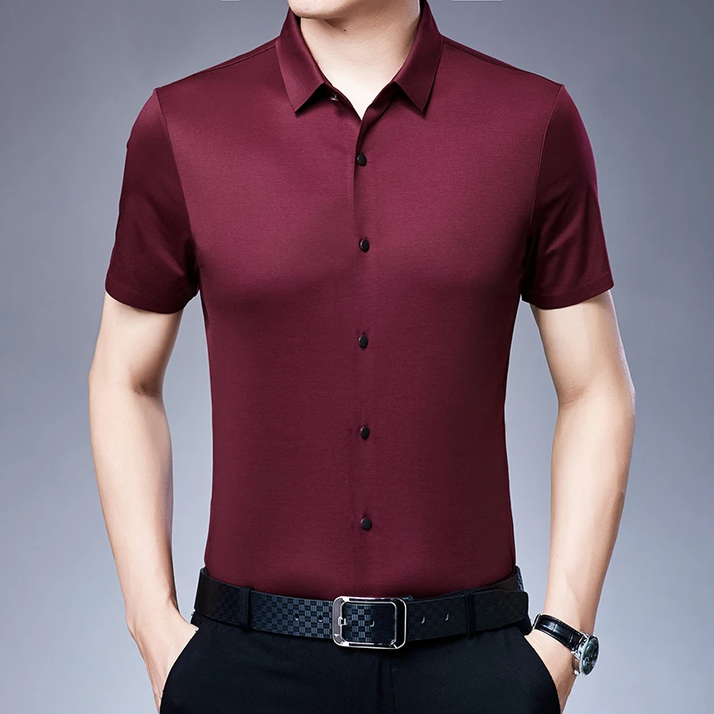 

YISU Fashion Men shirt Turn-down Collar Short sleeve Pure color Button Shirt Slimted Fitted Top high quality Business Shirt Men