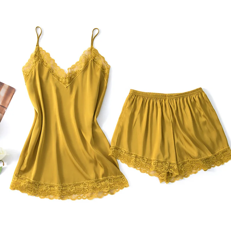 

Пижамный комплект женский из 2 предметов, кружевная ночная рубашка в стиле пэчворк, интимное нижнее белье, Повседневная Домашняя одежда, топ...