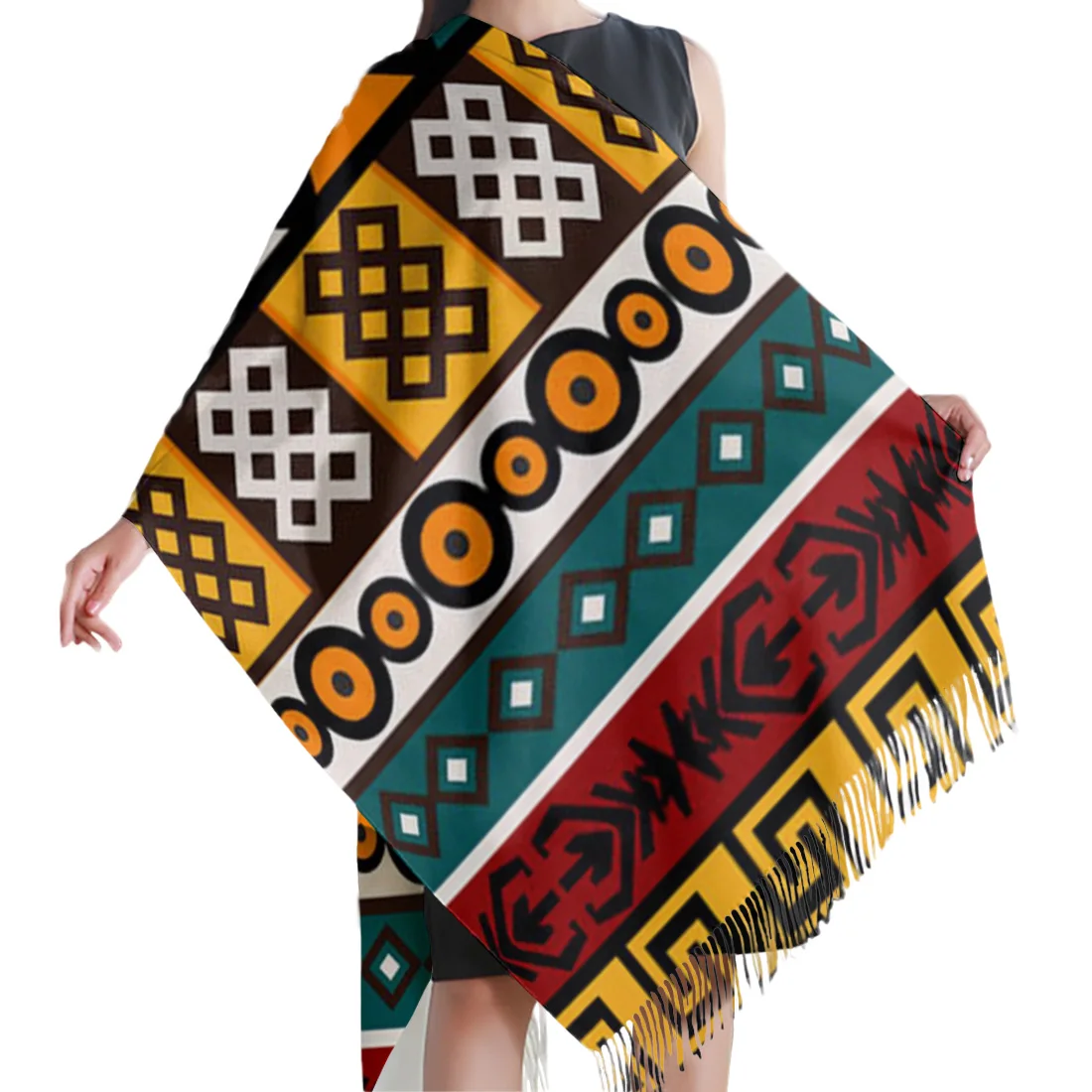 Женский теплый шарф-шаль из кашемира в стиле ретро круглый цвет длинный зимний