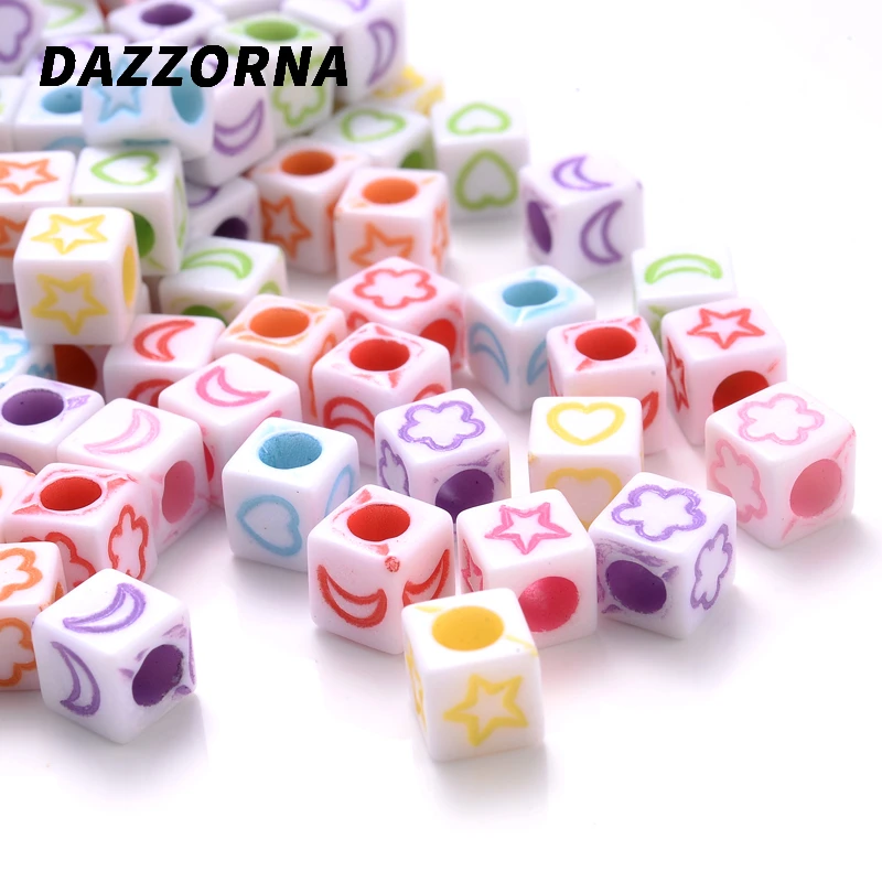 Оптовая продажа 100 шт. бусины в форме Луны сердца букв 6x6 мм кубики