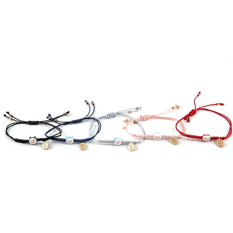 

Handmade Colorful Rope Lucky Cat Bracelet For Women Girls Birthday Gifts Charm Tassel Fashion Maneki Neko Couple Bangles