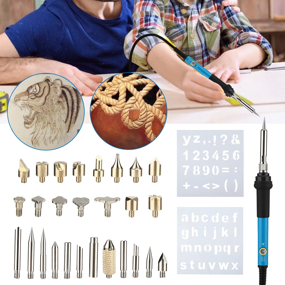

60W Engraving Pen Electric Soldering Iron Wood Burning Kit Flipping Word Embossing Pyrography Tool Craft Set
