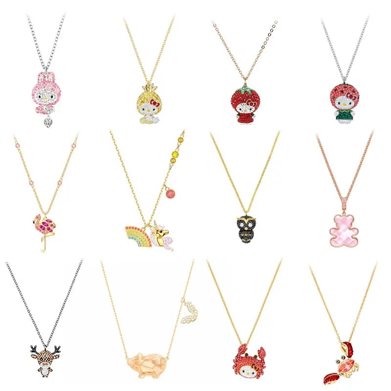 

High quality Swa original crystal flamingo owl rainbow necklace is suitable for women to party.