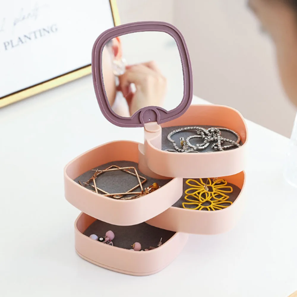 360 Degree Rotation with Mirror Four-layer Jewelry Small Parts Debris Dust-proof Storage Box Three Colors Optional | Дом и сад