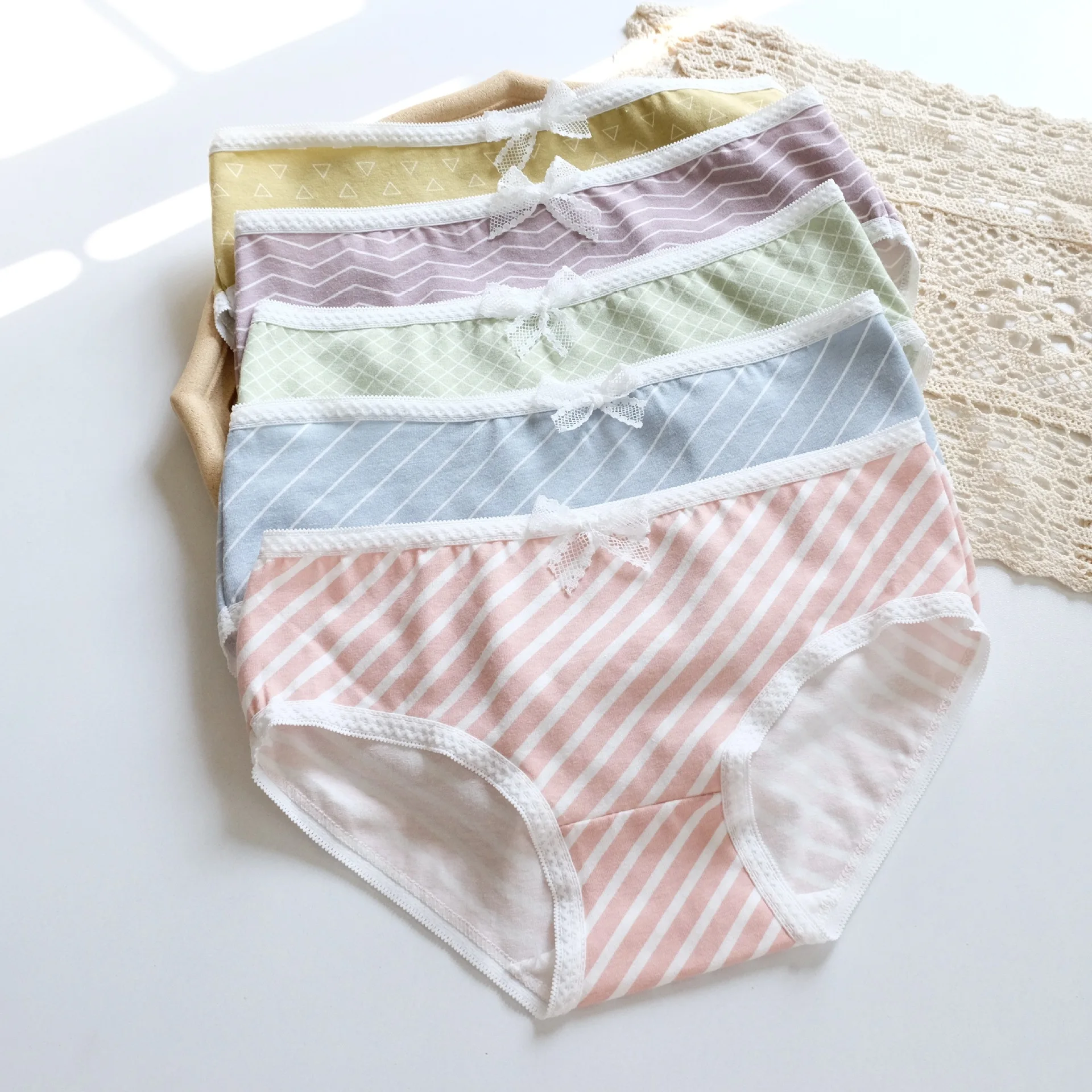 3 шт./компл. женское нижнее белье 95% хлопок дышащие в полоску карамельных цветов