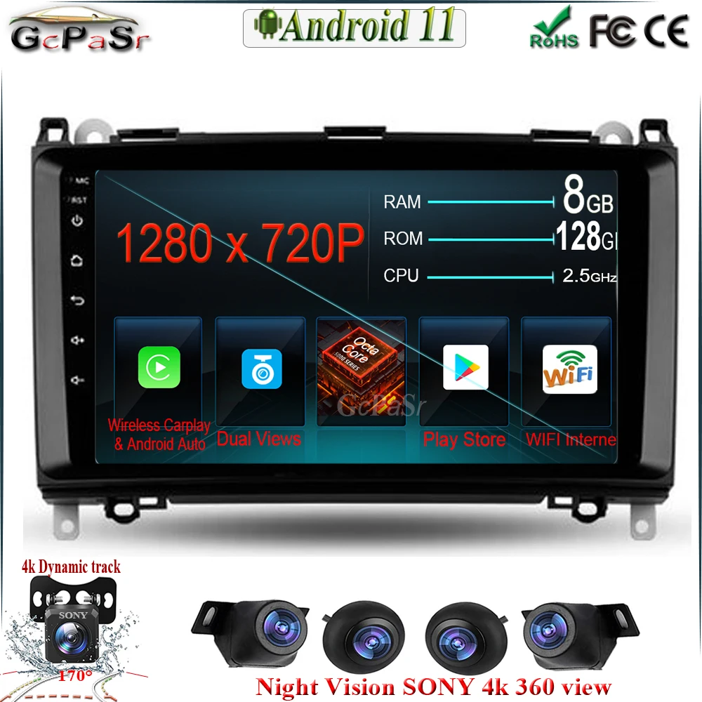 9 &quotAndroid 11 для Mercedes Benz B200 Sprinter W906 W639 класс W169 W245 видеоплеер GPS Навигация BT WIFI |