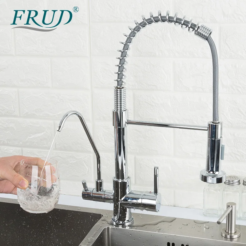 

Frud 360 Degree Rotation Brass Drinking Faucet Kitchen Filtered Water Faucet Spring Pull Out Kitchen Sink Tap Torneira Cozinha