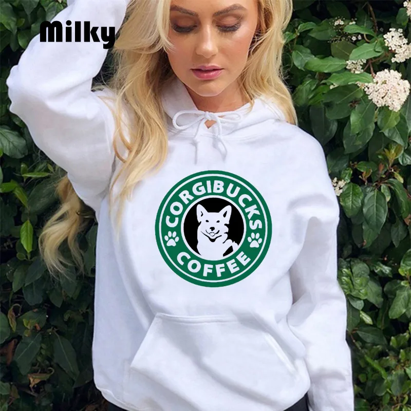

Lady Dog Pet Pug Coffee Women Hoodie aesthetic Tops 2021 Cartoon Goth Hooded Graphic Pullovers Oversized Streetwear Sweatshirts