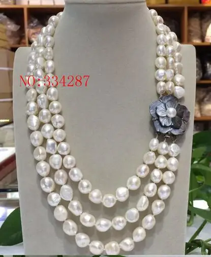 

3ROW 9-10MM WHITE BAROQUE FRESHWATER PEARL NECKLACE 18-20"
