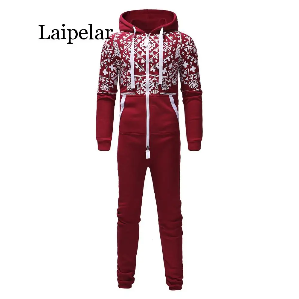 

Fashion Men's Jumpsuit Combination Fall Winter Casual Hoodie Print Christmas Zip Print Jumpsuit Pajamas Hombre Hot Sale