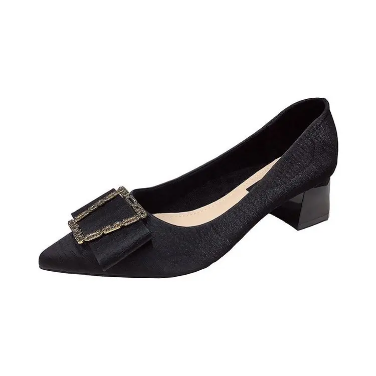 

2021 Sandals All-Match Block Heels Med Spring Shoes Slip-on Loafers Summer Women's Shallow Mouth New Rhinestone Chunky Fashion