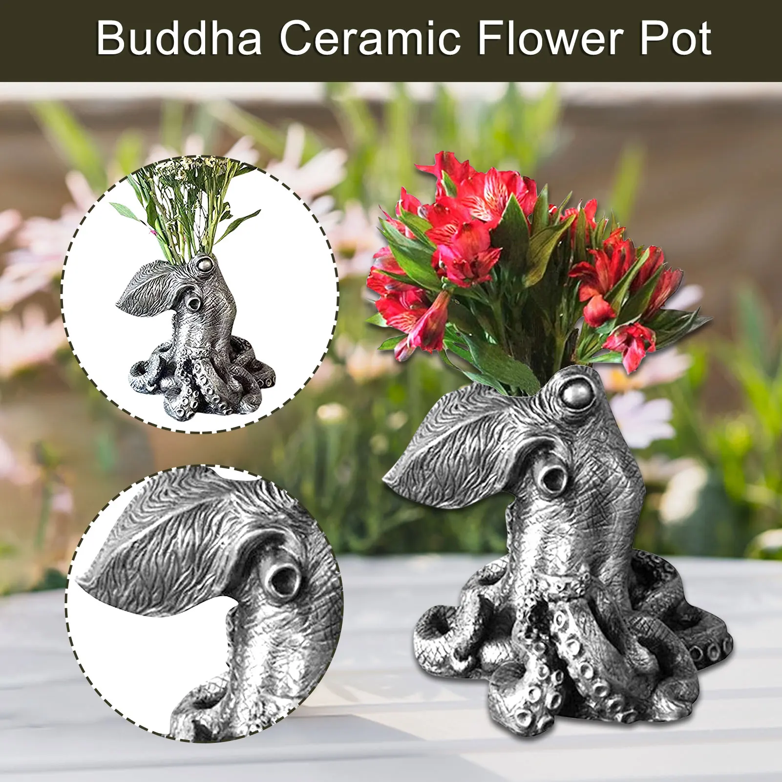 

Flower Pot Unique Eye-catching Octopus Shape Resin Family Sculpture Vase Ornament For Outdoor Garden Home Decor Accessories