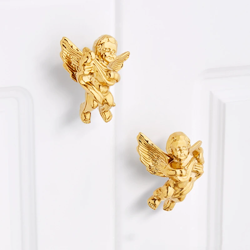 

Solid brass light luxury wardrobe cabinet Knobs And Pulls angel pure copper door drawer handle