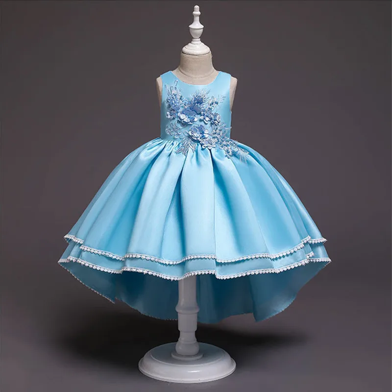 Light blue Детское элегантное платье принцессы для девочек; рождественское детское вечернее платье с цветочным узором для девочек; одежда для детей на год - Цвет: Light blue