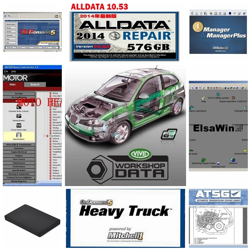 Alldata 50 программное обеспечение в 1 ТБ HDD Авто Ремонт Горячая v10.53 все данные mitchell ondemand vivid workshop данные atsg Elaswin жесткий диск