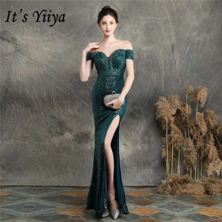 Женское вечернее платье с блестками It's Yiiya Черное и зеленое размера плюс