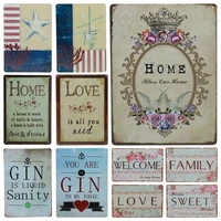family welcome sweet home metal tin sign letter iron poster flower house metal plaque wall decor garden cafe plate iron painting