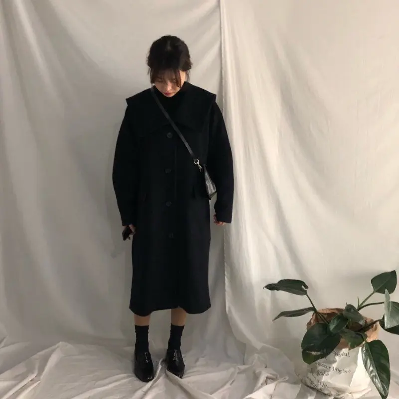 

Black Chic Woolen Cotton 2021 Winter Sweet Free Women Comfortable Warm Solid Soft Female Coats Fresh Fashion Coat