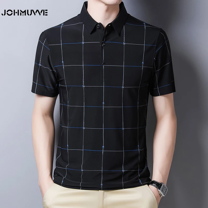 

JOHMUVVE New Ariival Men Fashion Polo T-shirt Short Sleeve Casual Business Shirts T-shirts Cotton Clothing Polo Summer Shirt