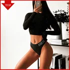 Стринги женские, хлопковые, бесшовные, со средней посадкой, с надписями