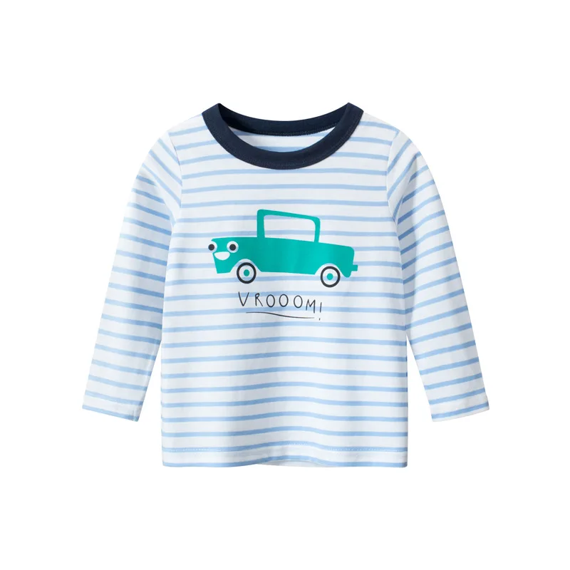 

2-8 Years Boy Kids Long Sleeve Tshirts Autumn Child Casual Striped Car Print Tshirt for Boy Kids Clothing Baby Korean New Tops