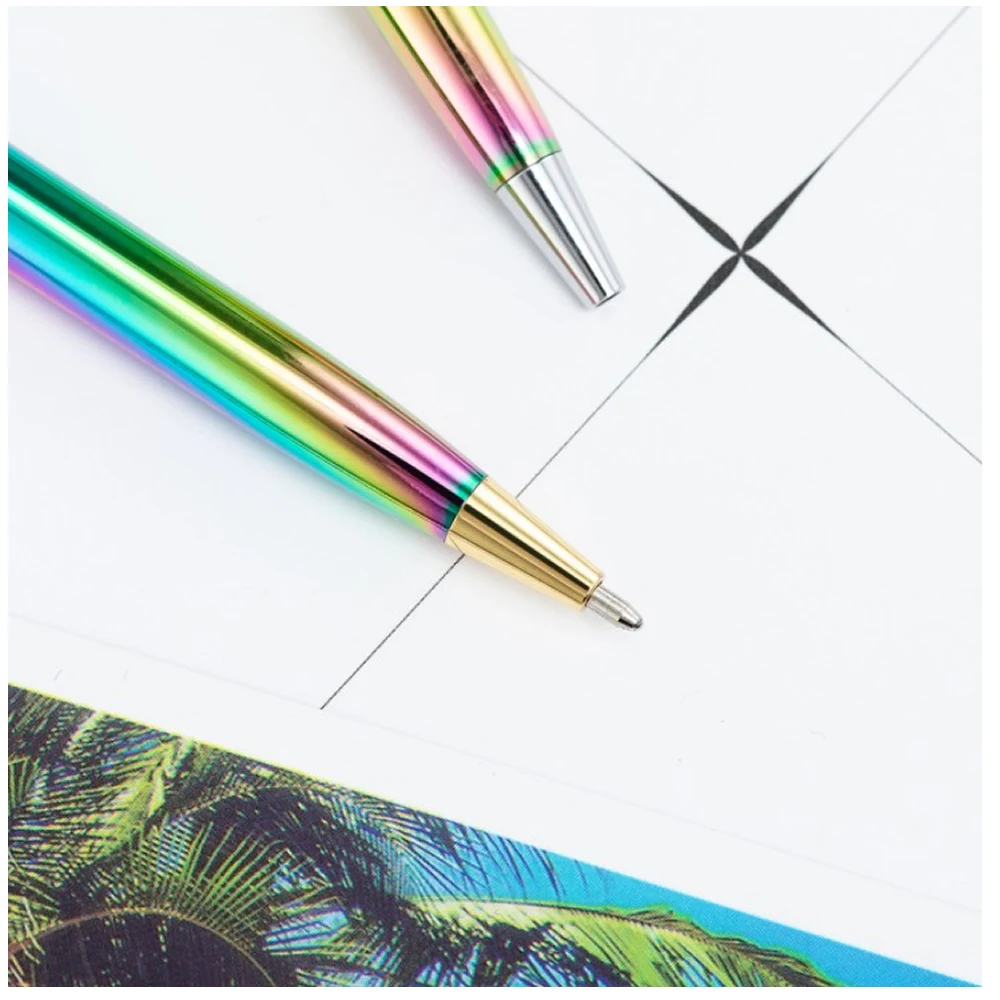Тонкий металлический корпус радужного цвета выдвижная шариковая ручка с черными