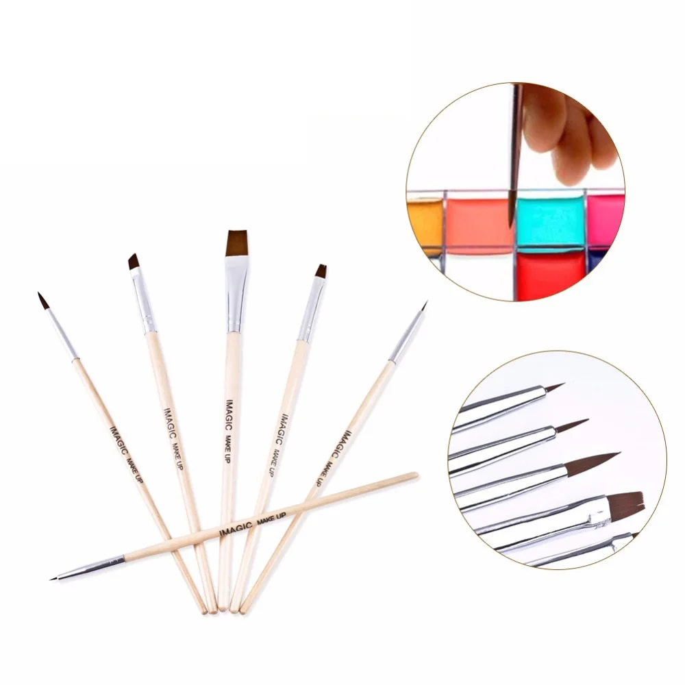 IMAGIC кисти для макияжа, краски для лица, флуоресцентные кисти для окрашивания тела, 6 шт. в наборе, деревянная косметика для Хэллоуина, художественные наборы