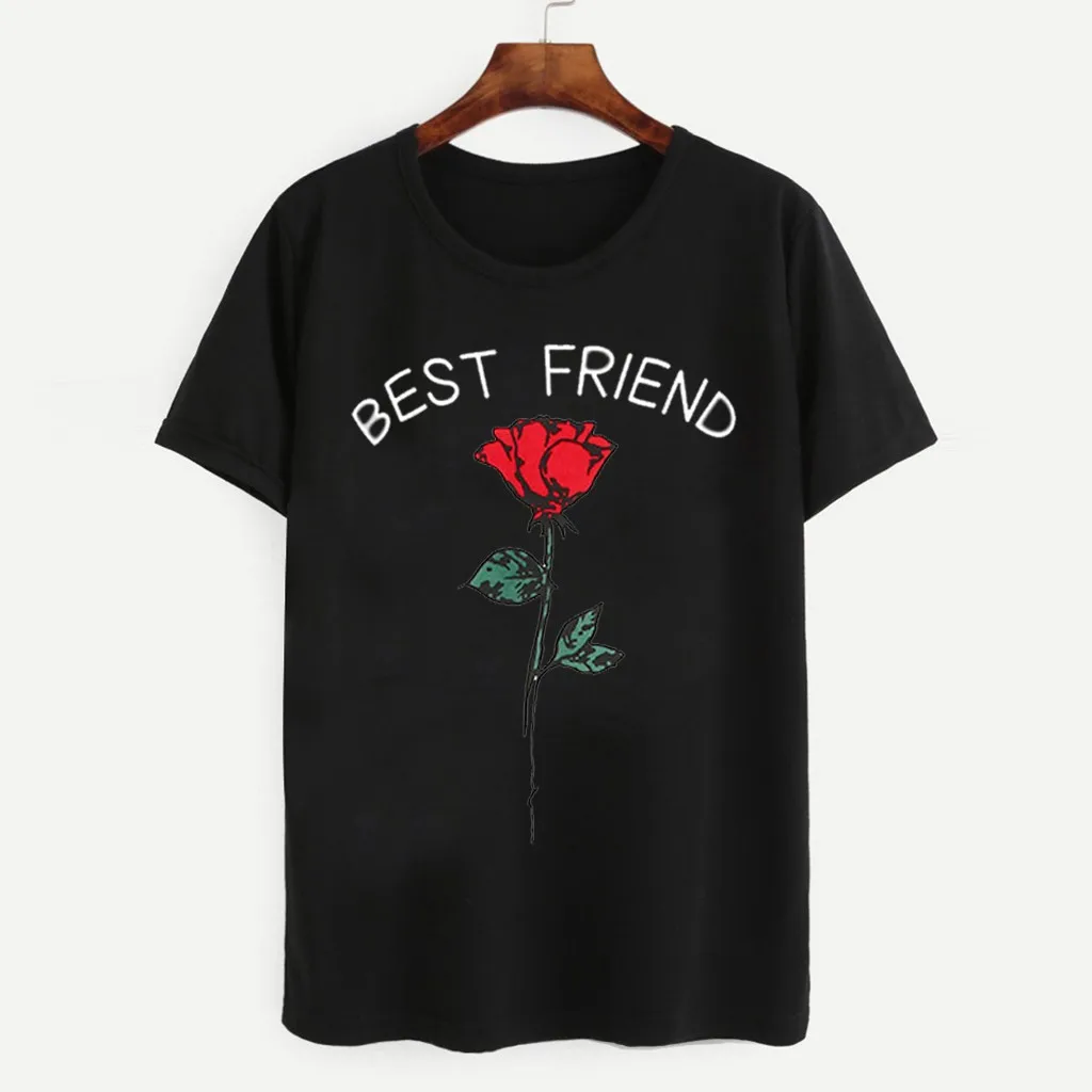 Женские футболки с надписью Best Friend и принтом розы повседневные топы летняя