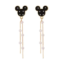 new polka dot mickey stud earrings long chain pearl pendant earrings cartoon earrings jewelry for women and girls