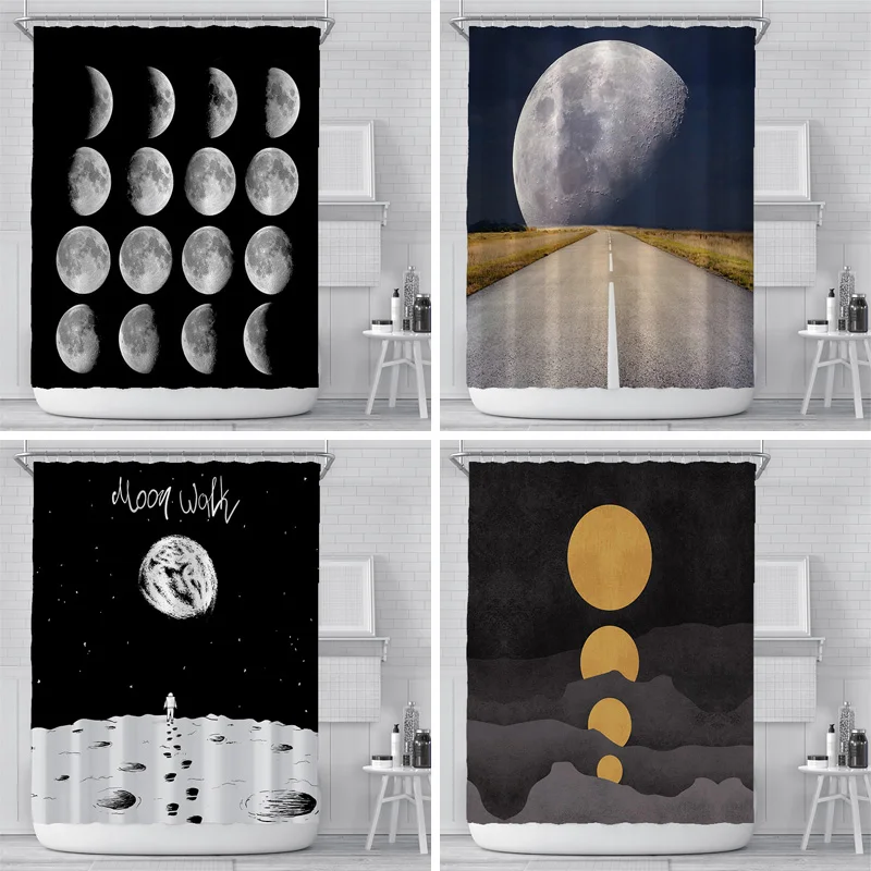 

Moon Printing Bath Curtain Waterproof Shower Curtains Bathroom Curtains with Hooks Polyester 180x180cm