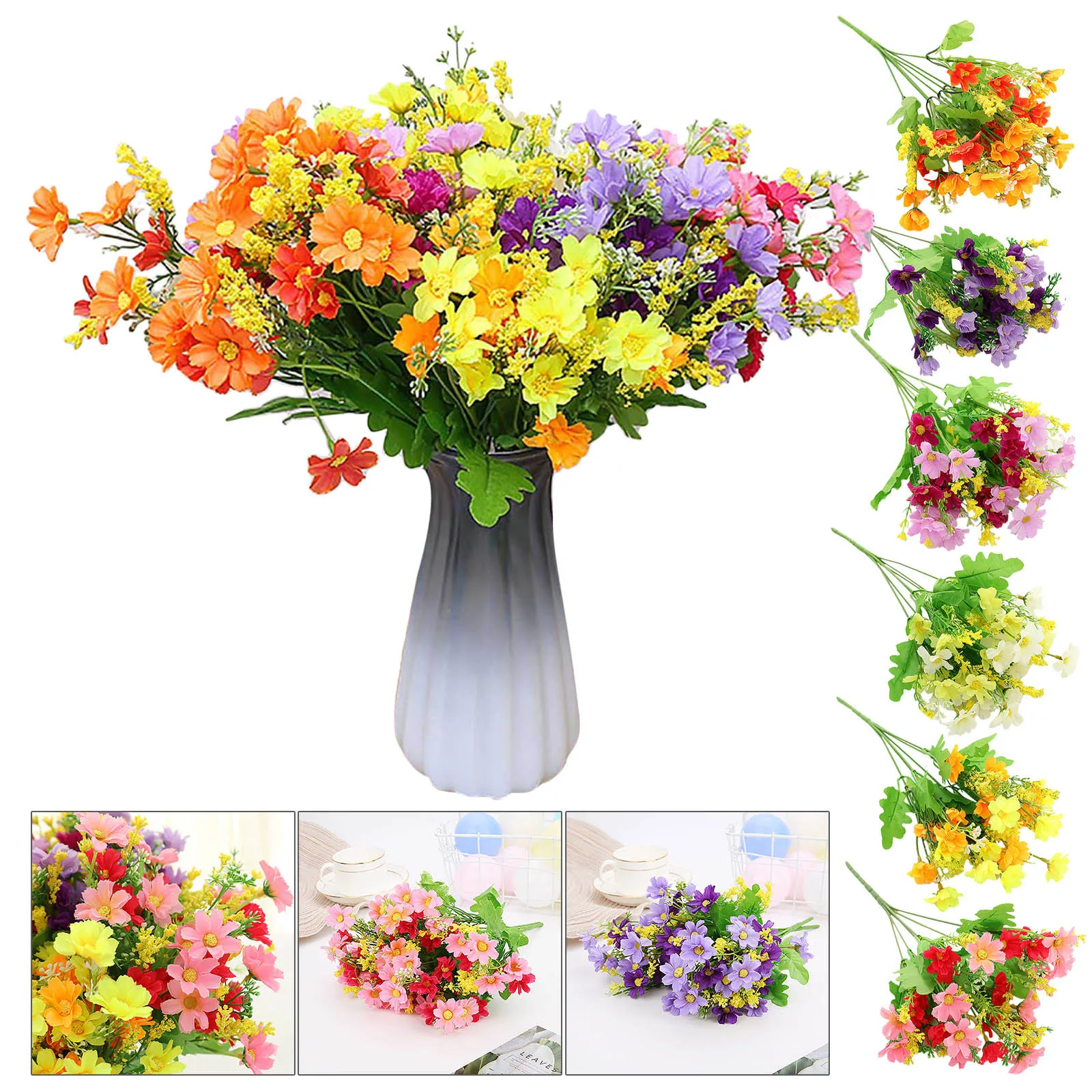 

6 Bundles Artificial Flower Faux Silk Daisy Wildflowers Shrubs Plants Wedding Festival Party Decorations Home Decor Fake Flowers