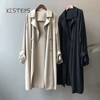 elegant women thin trench coat 2021 spring autumn long coat black beige overcoats double breasted woman jackets fashion clothing
