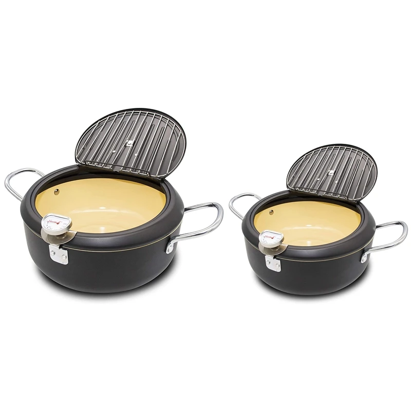 

Deep Fryer Pot,Stainless Steel With Temperature Control And Lid Japanese Style Tempura Fryer Pan Uncoated Frye