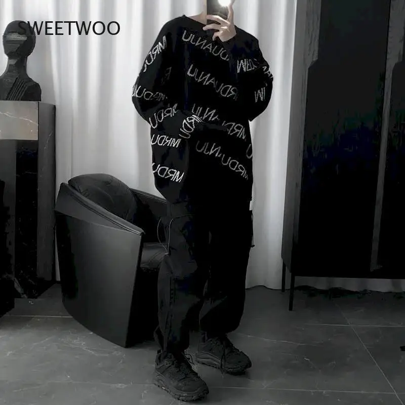 2021 New Spring Winter Men's Sweaters Wild Homemade Dark Letters Thick Round Neck Loose Ins Couple Knit Bottoming Shirt Women