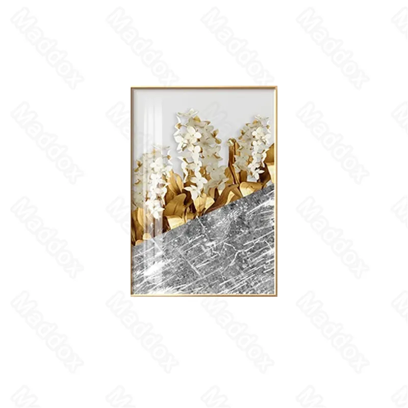 

Living Room Decoration Golden Leaves Branches White Small Flowers Modern Minimalist Small Fresh Advanced Decorative Painting