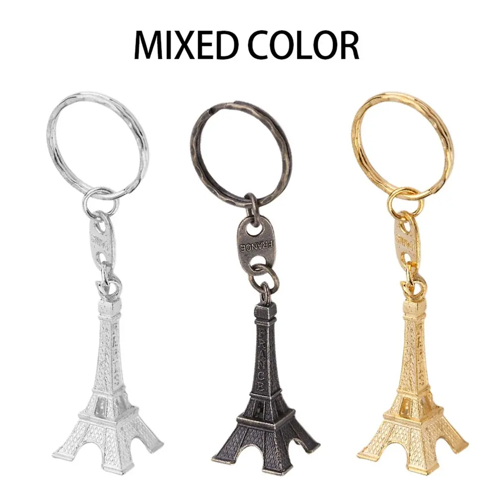 

Retro Mini Paris Eiffel Tower Model Keychain Keyring Copper Metal Split with Key Ring Color Random