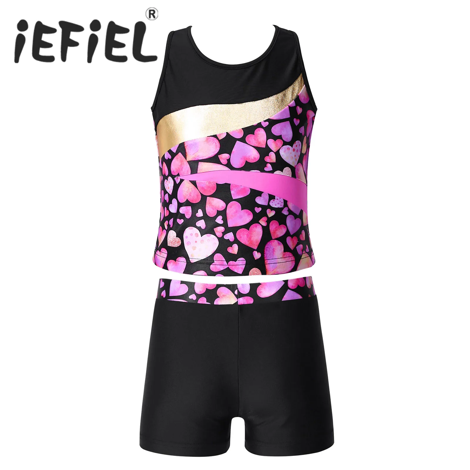 

Kids Girls Stage Dancewear Sets Outfits Sleeveless Top Sport Yoga Running Gymastics Workout with Leggings Shorts Hot Pants