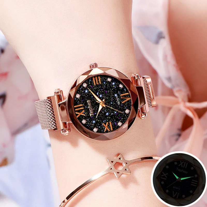 Женские наручные часы роскошные цвета розового золота с магнитной застежкой и