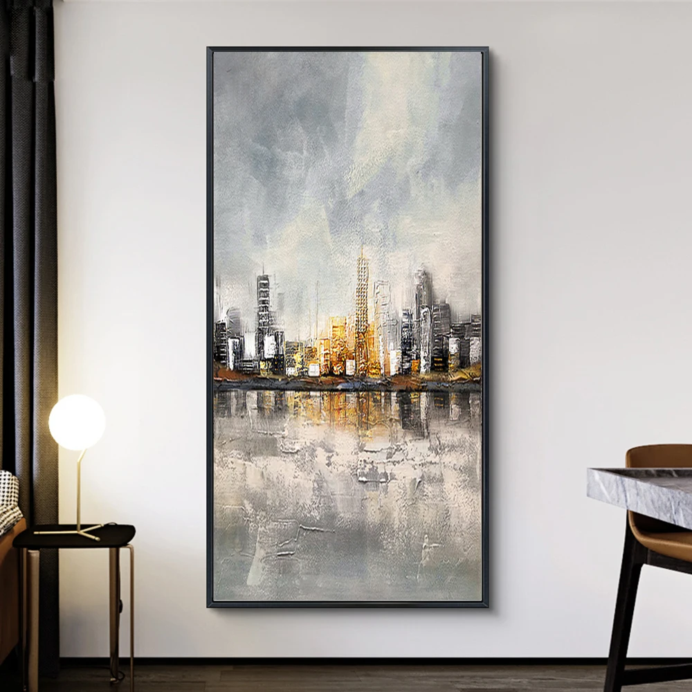 

City Building Abstract Oil Painting Hand Painted Canvas Paintings Modern Wall Art Picture Birthday Wedding Housewarming Gifts