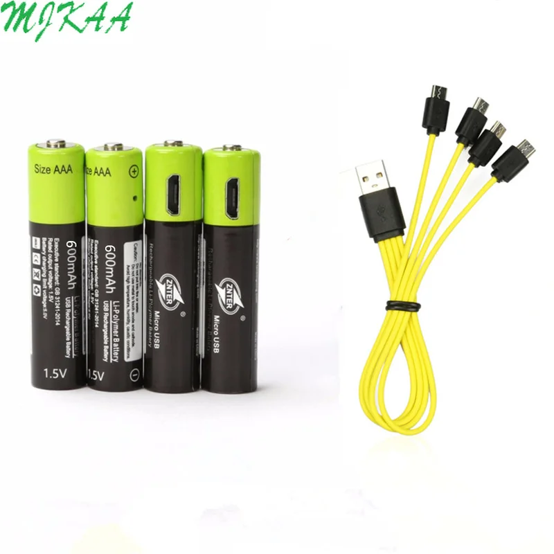 ZNTER 4 шт. 1 5 в AAA перезаряжаемая батарея 600 мАч USB литий полимерная Быстрая зарядка с